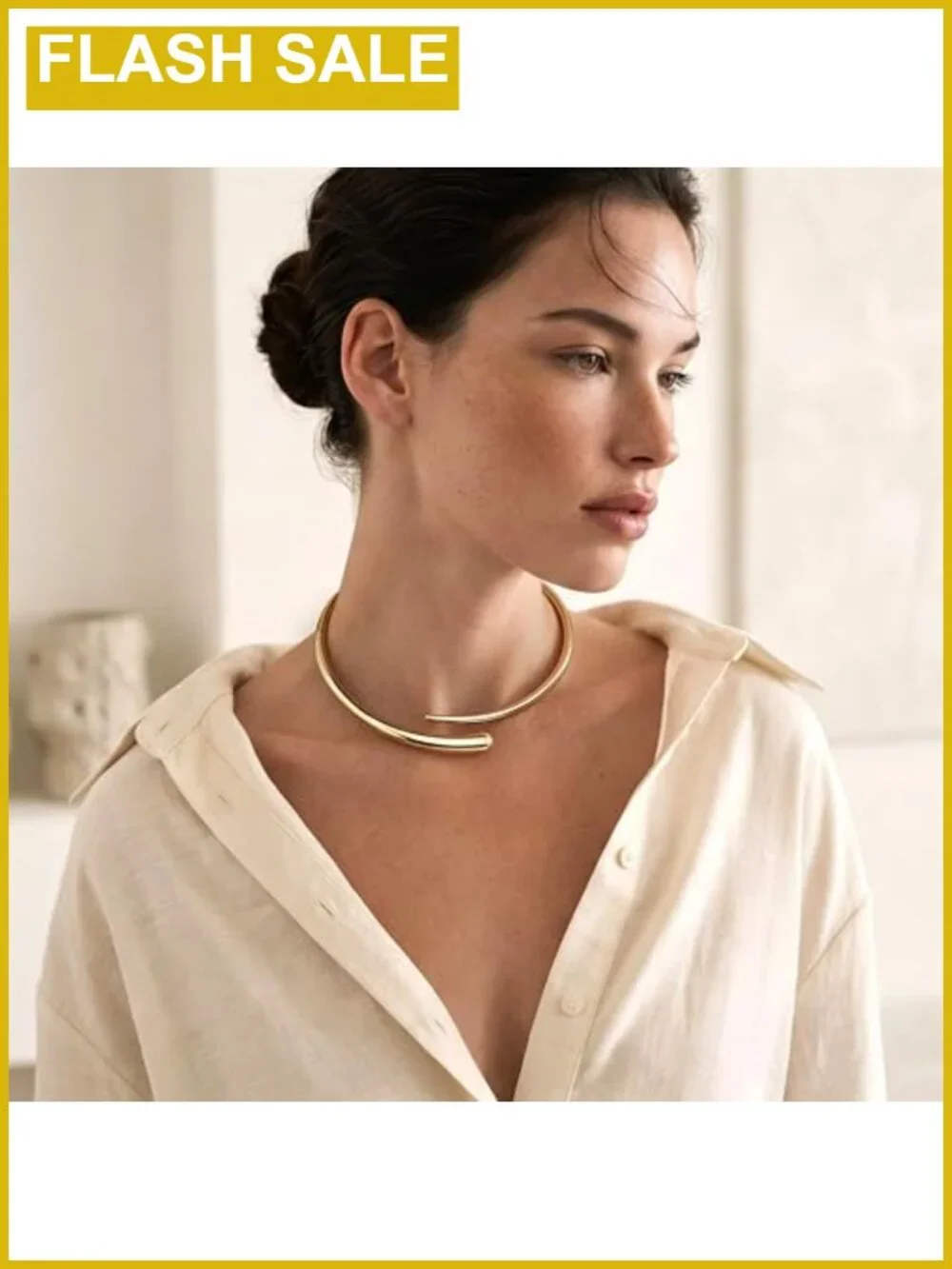 Gold Plated Chunky Collar Choker Necklace Open Cuff Women